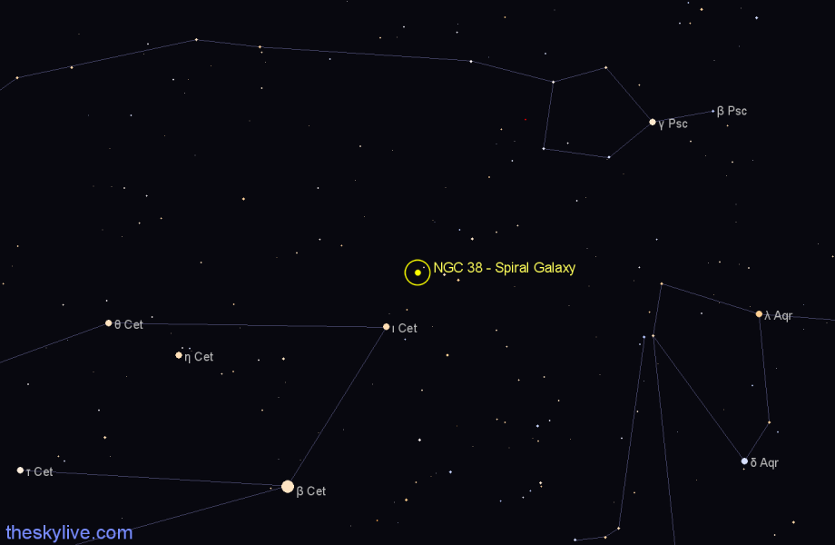 Finder chart NGC 38 - Spiral Galaxy in Pisces star