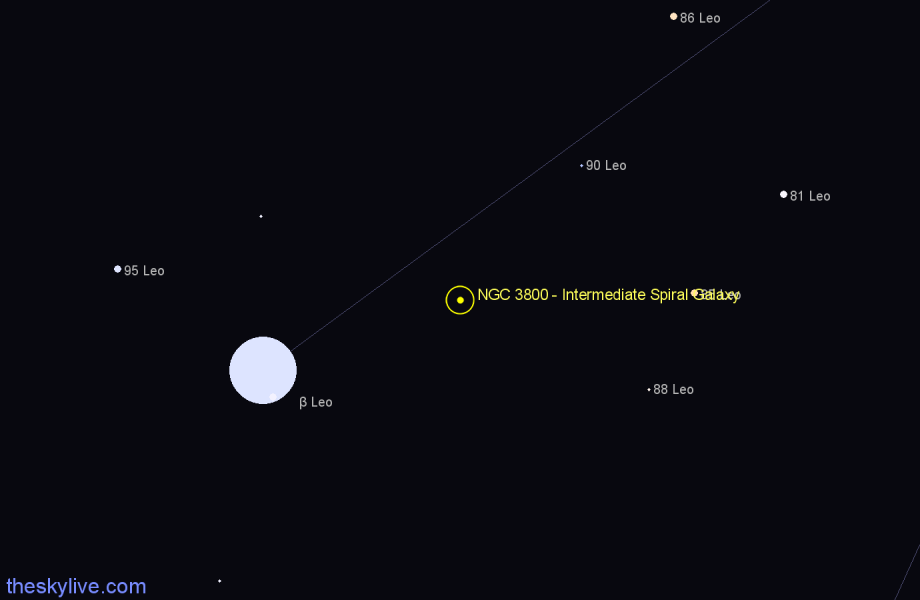 Finder chart NGC 3800 - Intermediate Spiral Galaxy in Leo star