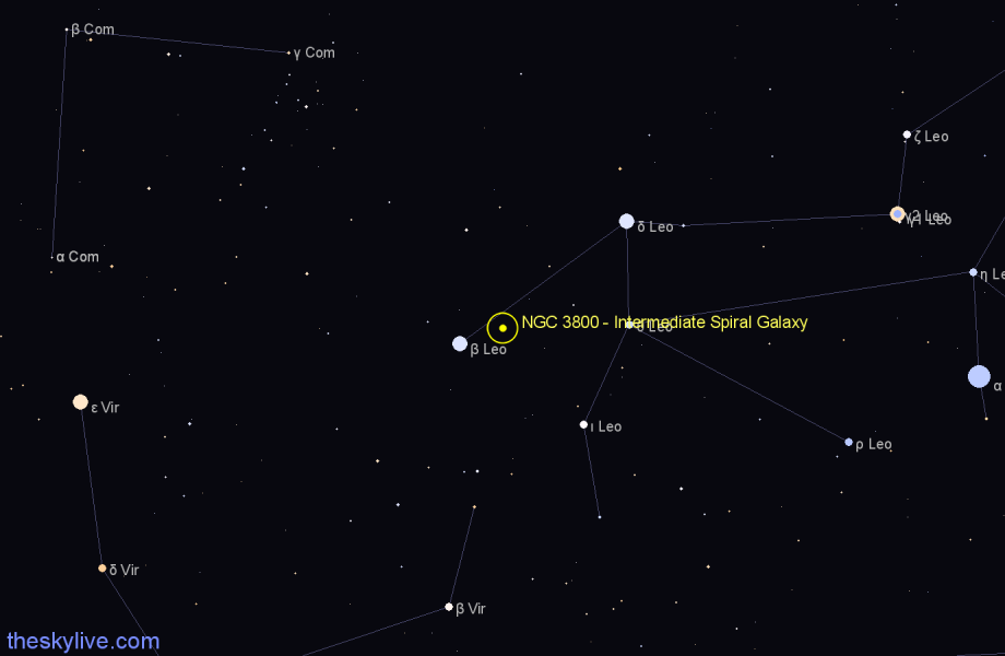 Finder chart NGC 3800 - Intermediate Spiral Galaxy in Leo star