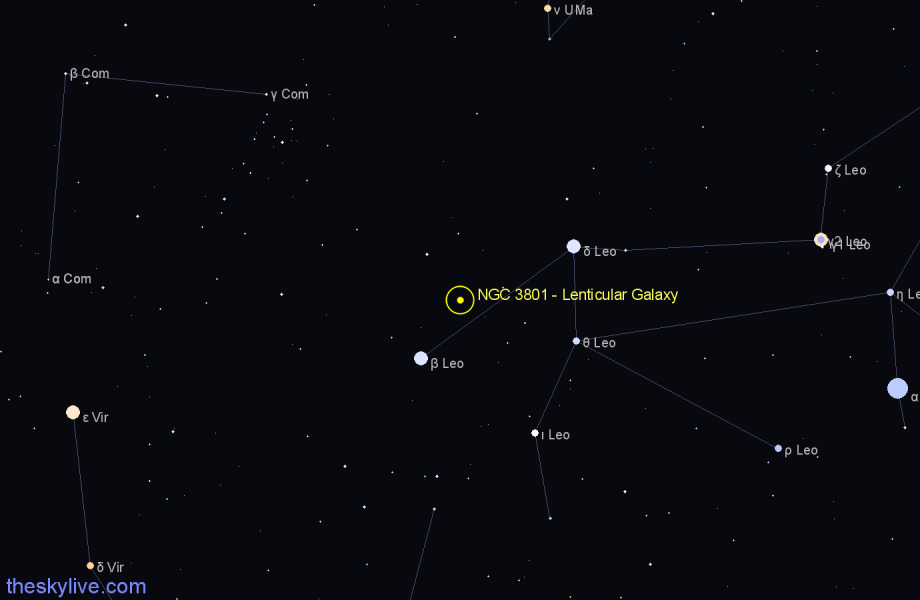 Finder chart NGC 3801 - Lenticular Galaxy in Leo star