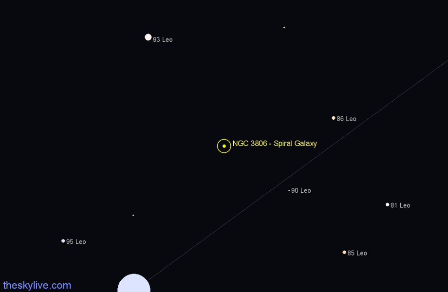 Finder chart NGC 3806 - Spiral Galaxy in Leo star