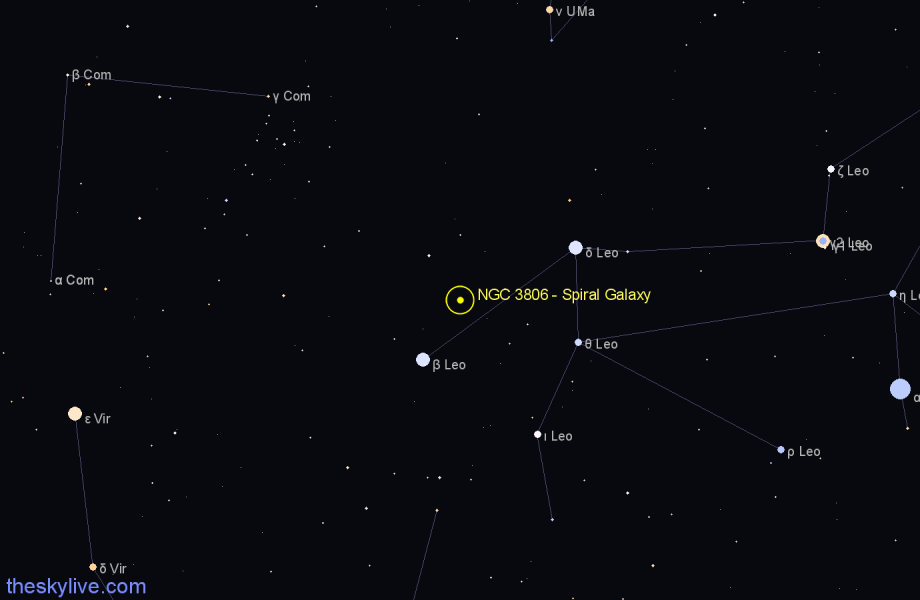 Finder chart NGC 3806 - Spiral Galaxy in Leo star