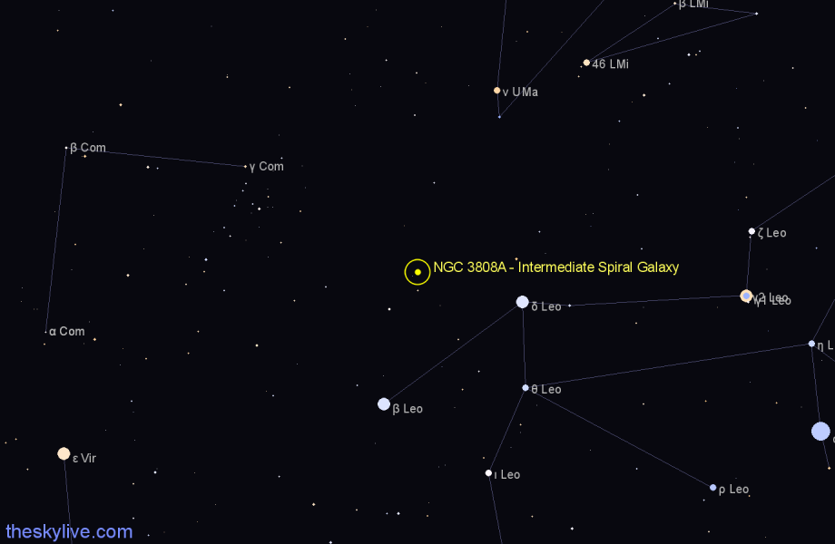 Finder chart NGC 3808A - Intermediate Spiral Galaxy in Leo star