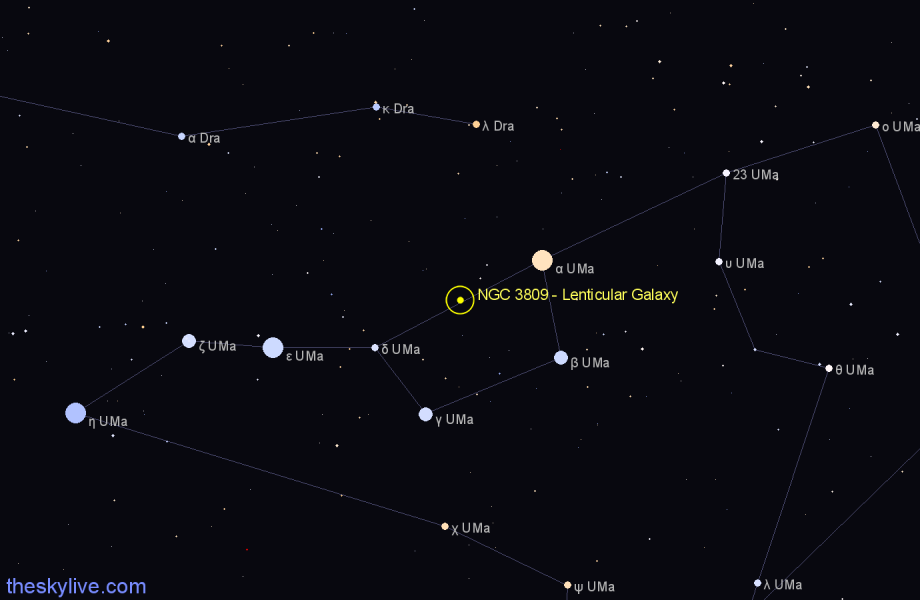 Finder chart NGC 3809 - Lenticular Galaxy in Ursa Major star