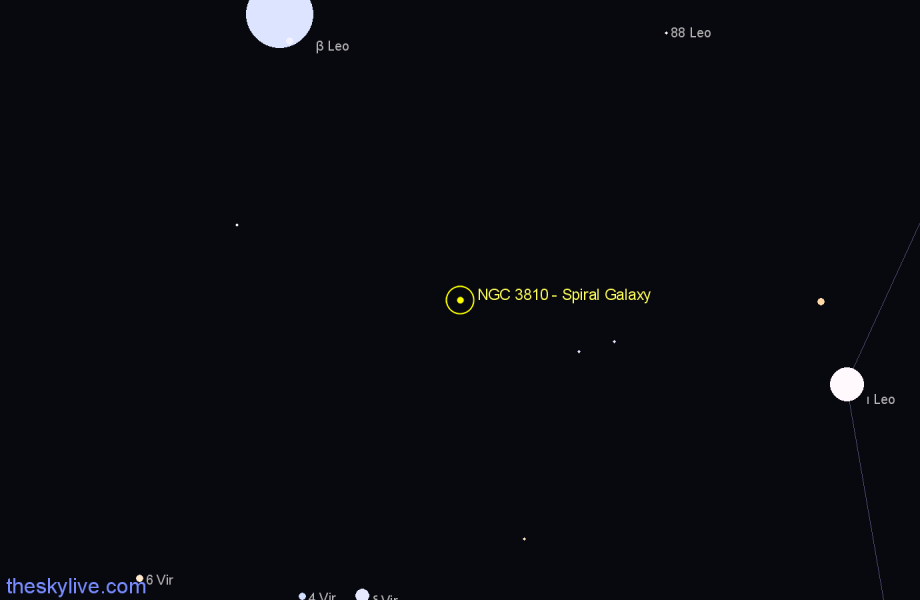 Finder chart NGC 3810 - Spiral Galaxy in Leo star