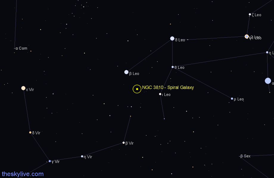 Finder chart NGC 3810 - Spiral Galaxy in Leo star