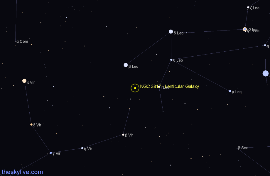 Finder chart NGC 3817 - Lenticular Galaxy in Virgo star