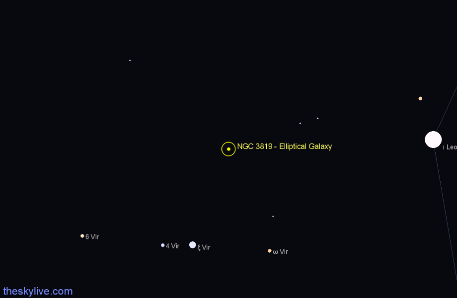 Finder chart NGC 3819 - Elliptical Galaxy in Virgo star