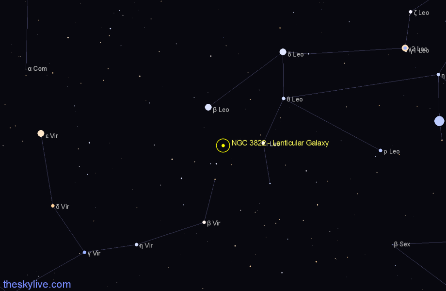 Finder chart NGC 3822 - Lenticular Galaxy in Virgo star