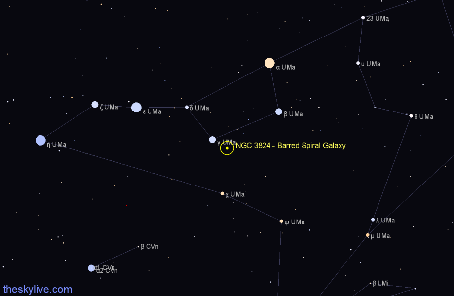 Finder chart NGC 3824 - Barred Spiral Galaxy in Ursa Major star