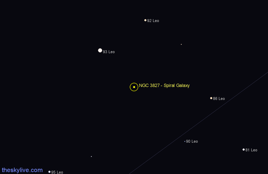 Finder chart NGC 3827 - Spiral Galaxy in Leo star