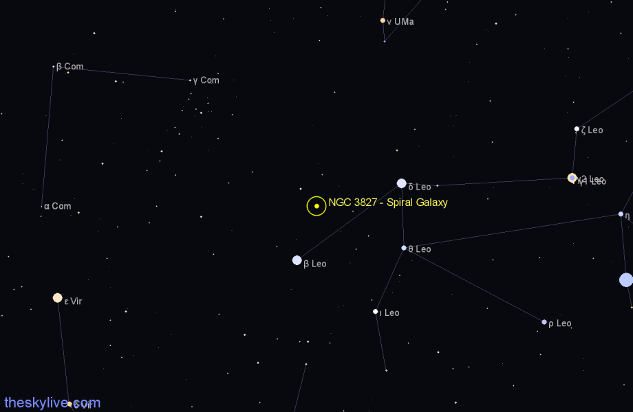 Finder chart NGC 3827 - Spiral Galaxy in Leo star