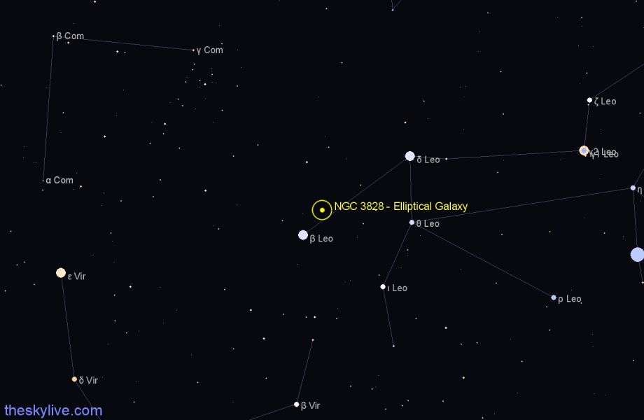 Finder chart NGC 3828 - Elliptical Galaxy in Leo star