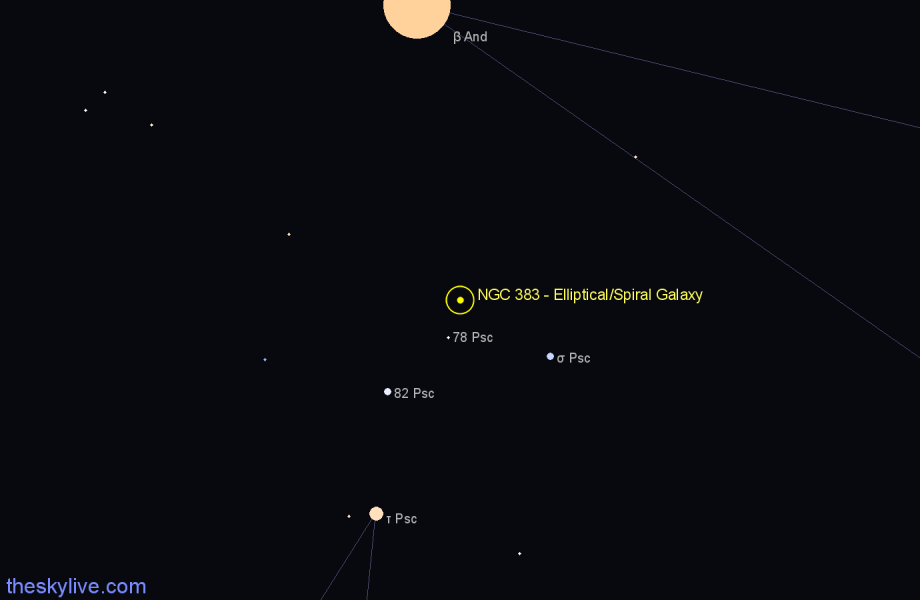 Finder chart NGC 383 - Elliptical/Spiral Galaxy in Pisces star