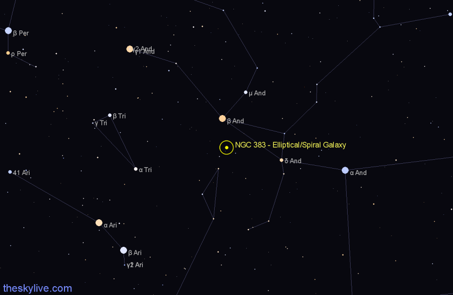 Finder chart NGC 383 - Elliptical/Spiral Galaxy in Pisces star