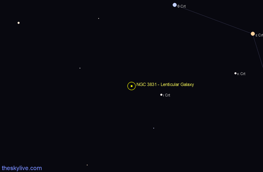 Finder chart NGC 3831 - Lenticular Galaxy in Crater star