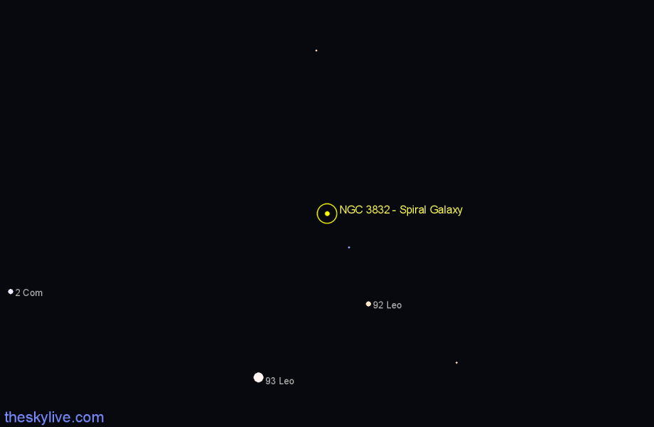 Finder chart NGC 3832 - Spiral Galaxy in Leo star