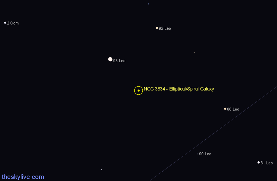 Finder chart NGC 3834 - Elliptical/Spiral Galaxy in Leo star