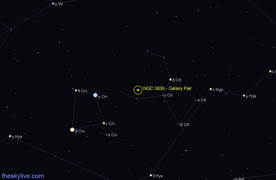 Finder chart NGC 3836 - Galaxy Pair in Crater star