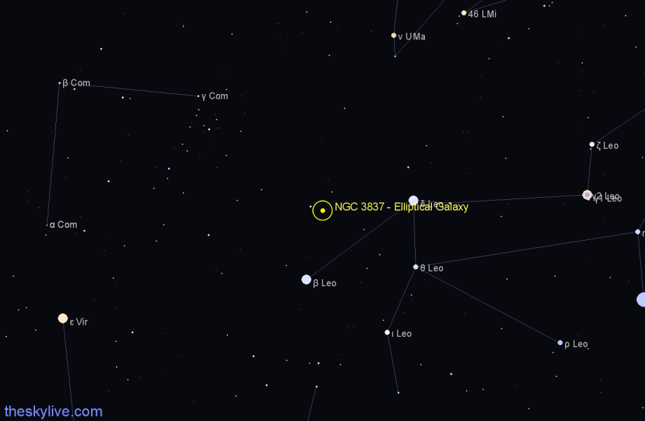 Finder chart NGC 3837 - Elliptical Galaxy in Leo star