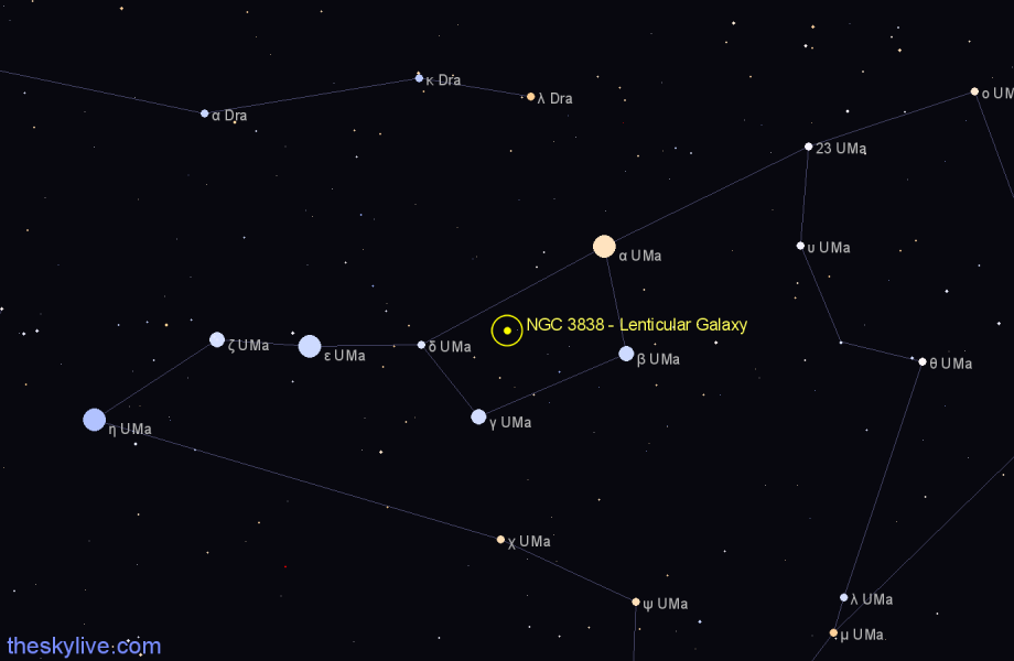 Finder chart NGC 3838 - Lenticular Galaxy in Ursa Major star