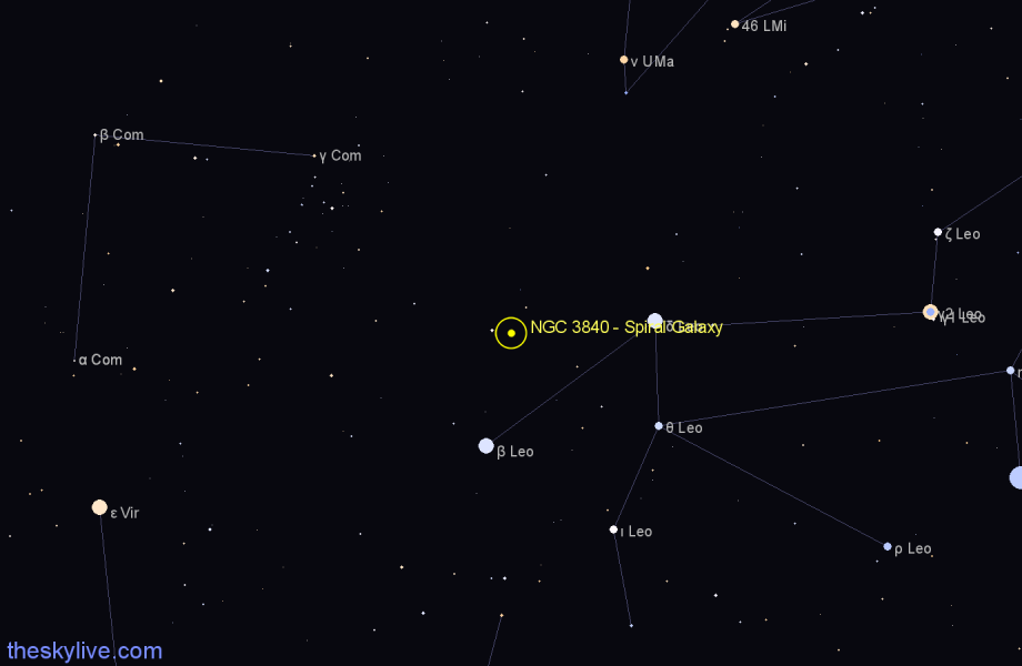 Finder chart NGC 3840 - Spiral Galaxy in Leo star