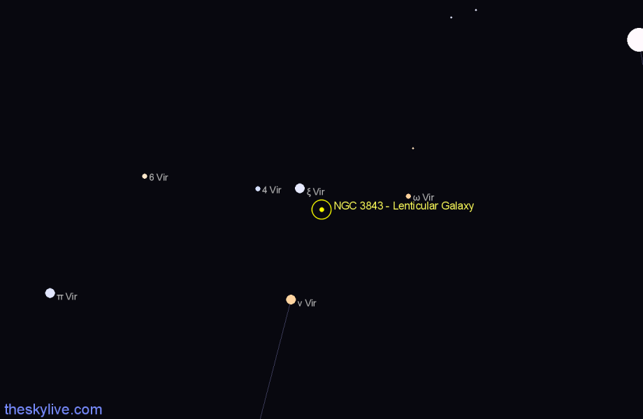 Finder chart NGC 3843 - Lenticular Galaxy in Virgo star