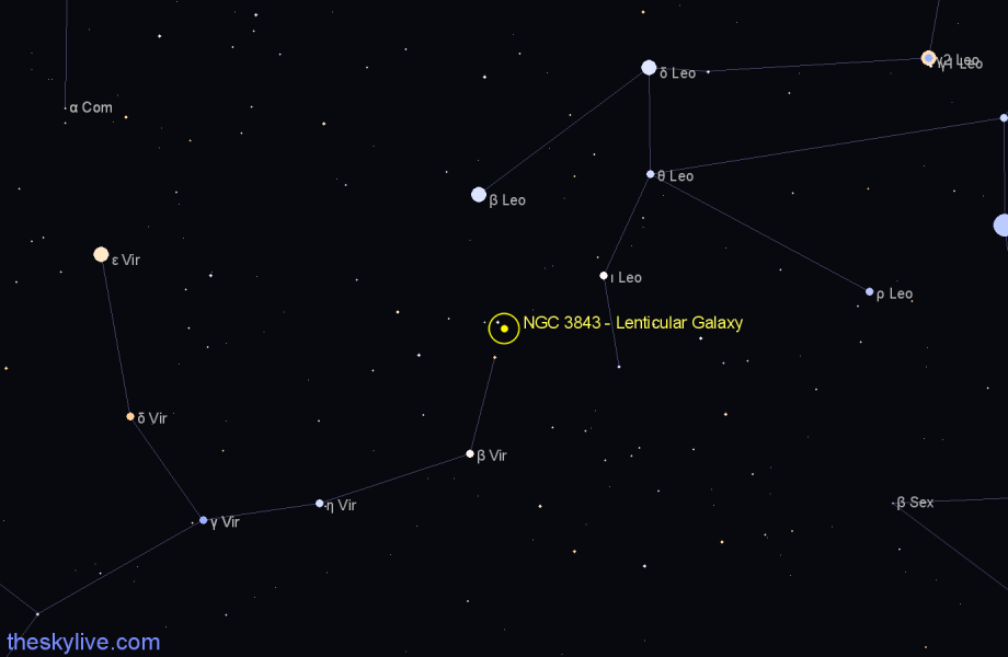 Finder chart NGC 3843 - Lenticular Galaxy in Virgo star