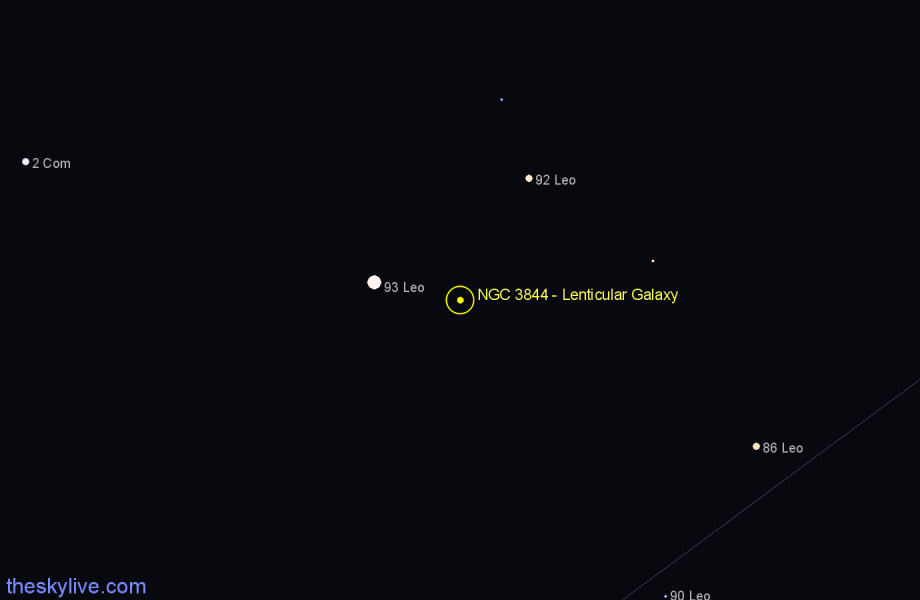 Finder chart NGC 3844 - Lenticular Galaxy in Leo star