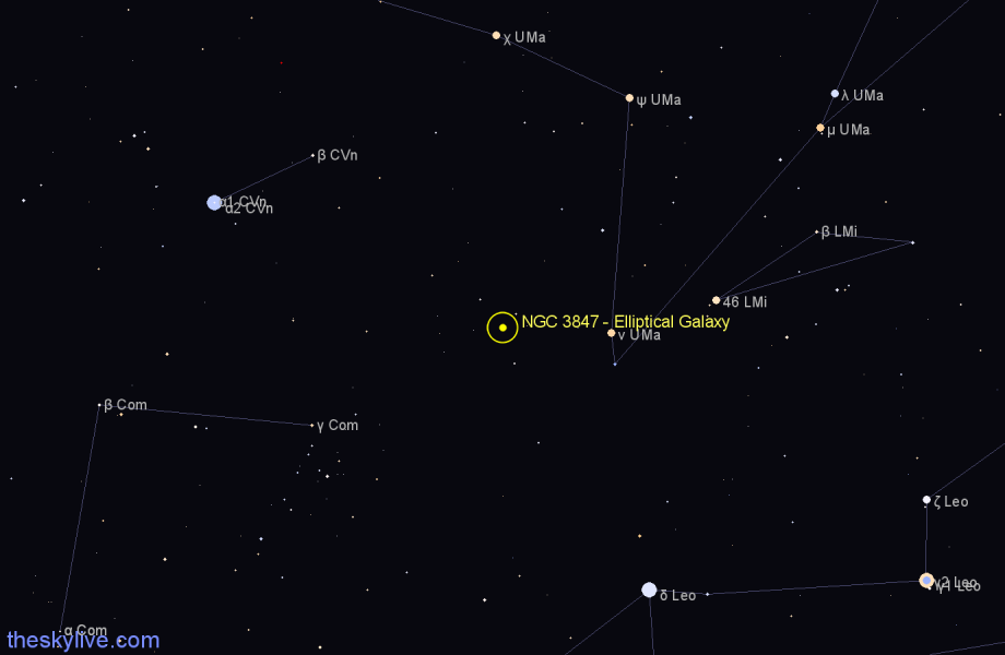 Finder chart NGC 3847 - Elliptical Galaxy in Ursa Major star