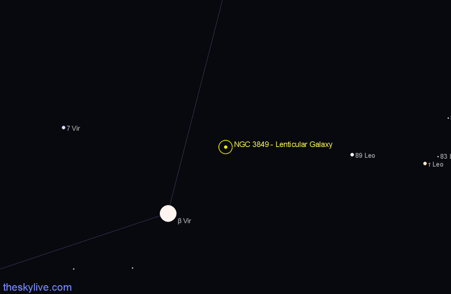 Finder chart NGC 3849 - Lenticular Galaxy in Virgo star