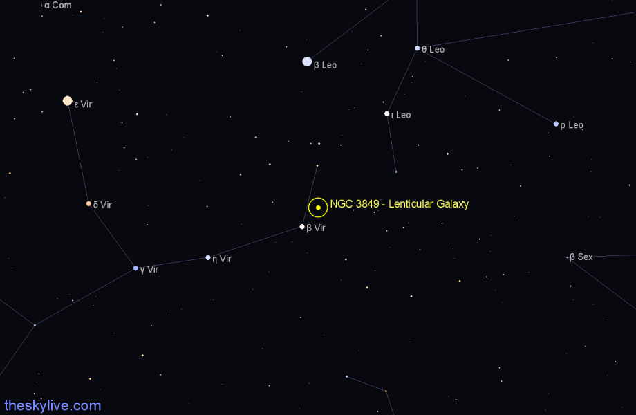 Finder chart NGC 3849 - Lenticular Galaxy in Virgo star