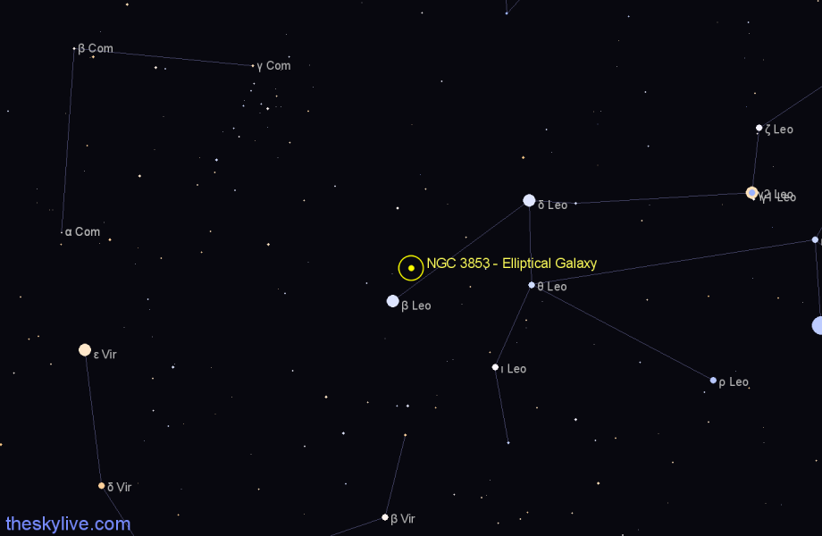 Finder chart NGC 3853 - Elliptical Galaxy in Leo star