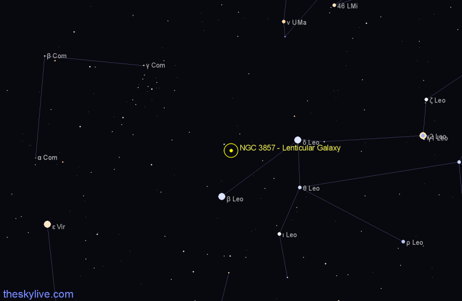 Finder chart NGC 3857 - Lenticular Galaxy in Leo star