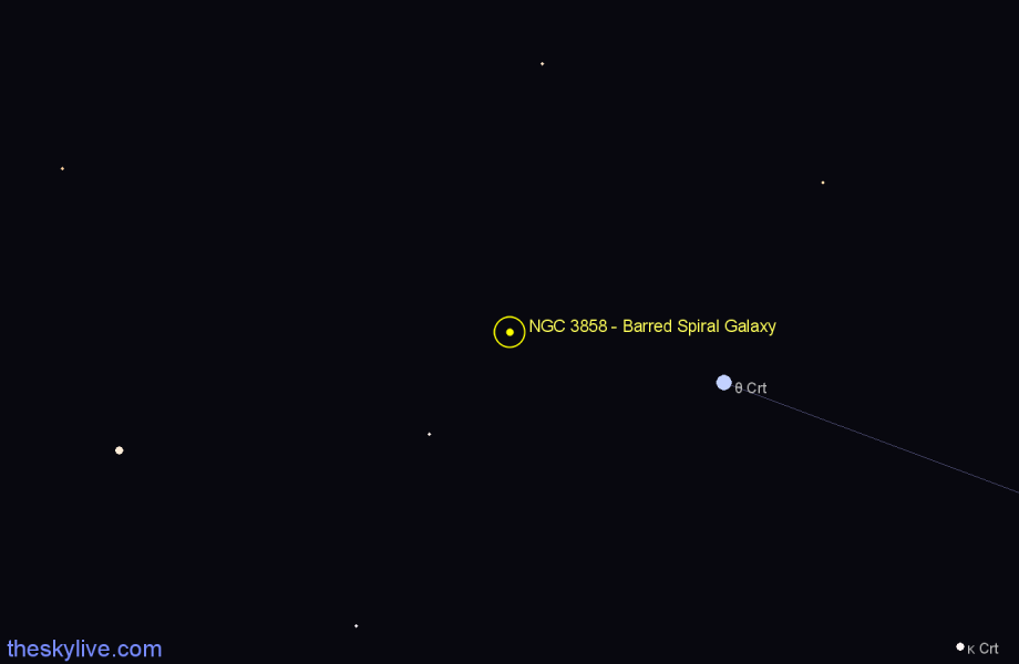 Finder chart NGC 3858 - Barred Spiral Galaxy in Crater star