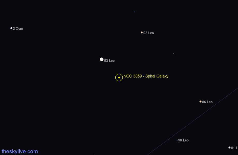 Finder chart NGC 3859 - Spiral Galaxy in Leo star