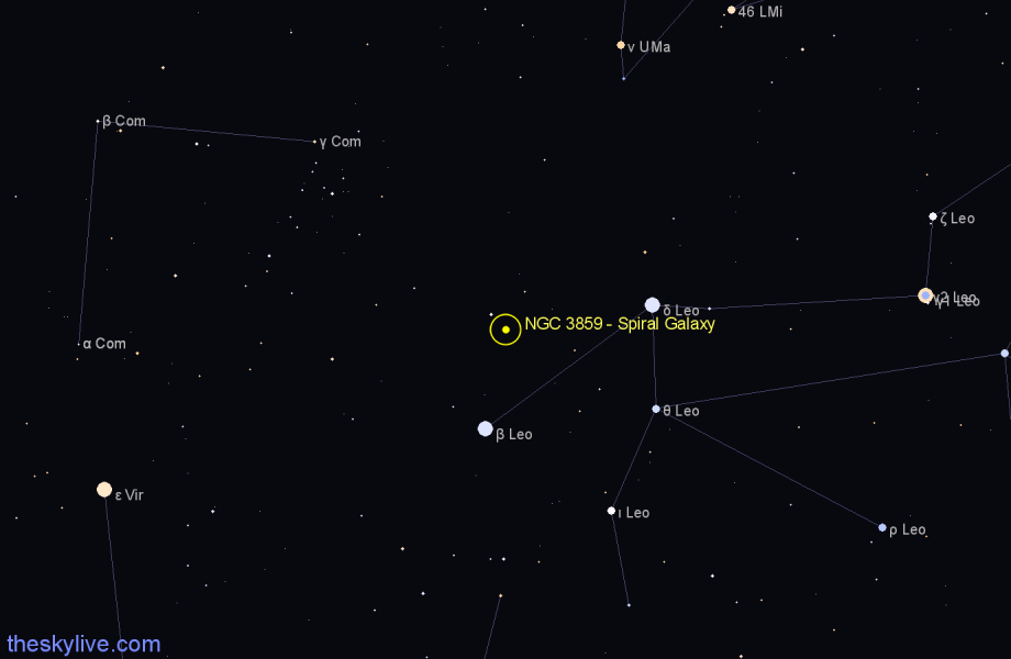 Finder chart NGC 3859 - Spiral Galaxy in Leo star