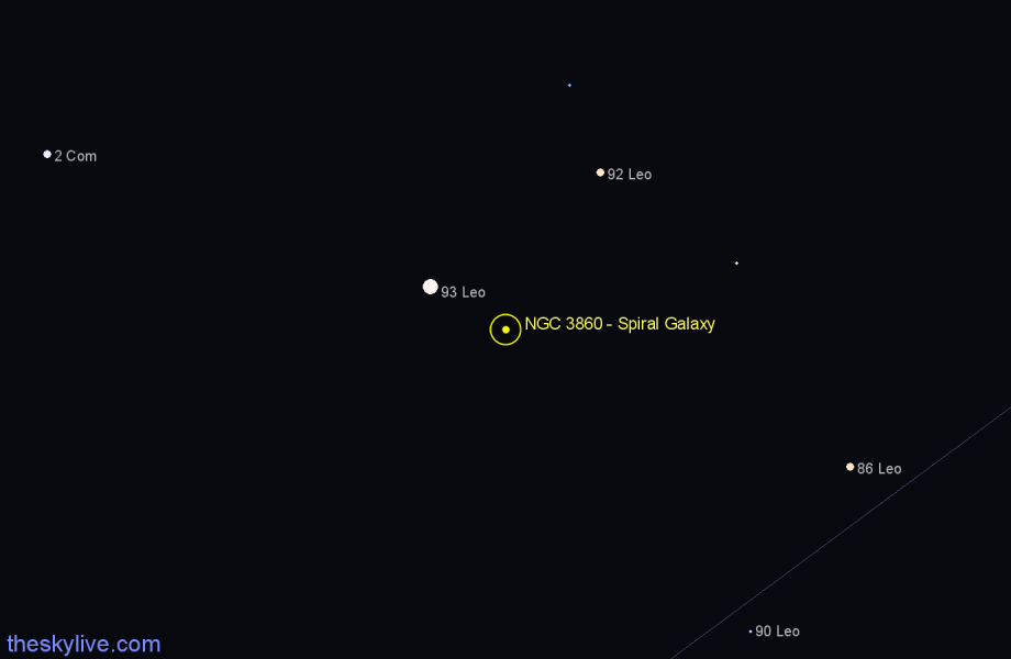 Finder chart NGC 3860 - Spiral Galaxy in Leo star