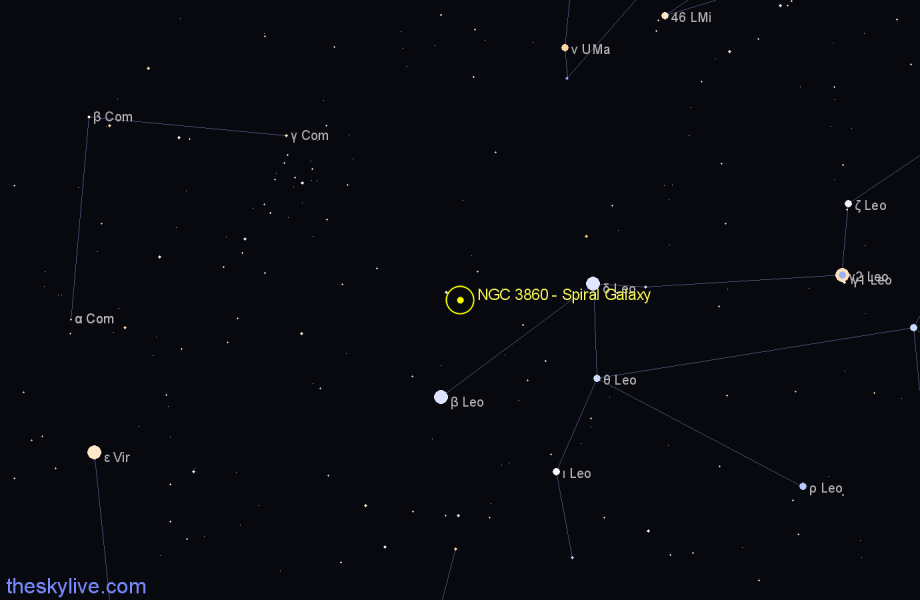 Finder chart NGC 3860 - Spiral Galaxy in Leo star