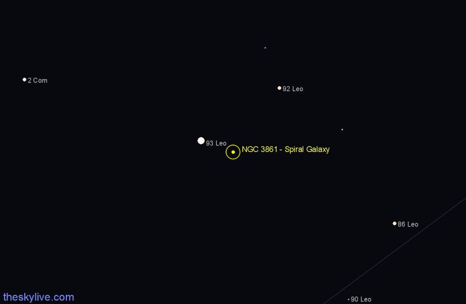 Finder chart NGC 3861 - Spiral Galaxy in Leo star