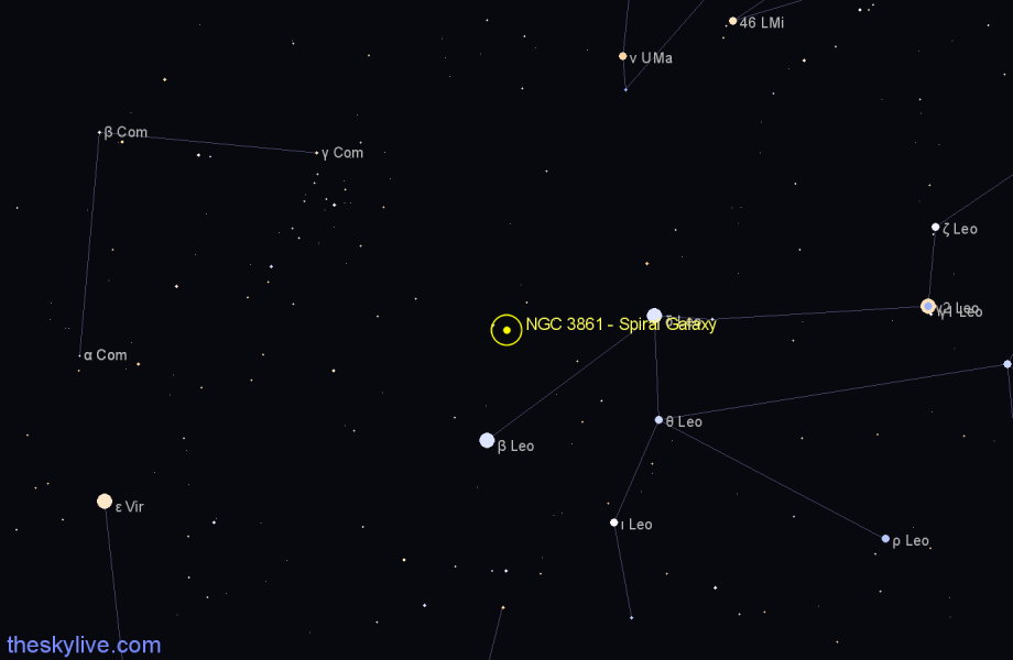 Finder chart NGC 3861 - Spiral Galaxy in Leo star