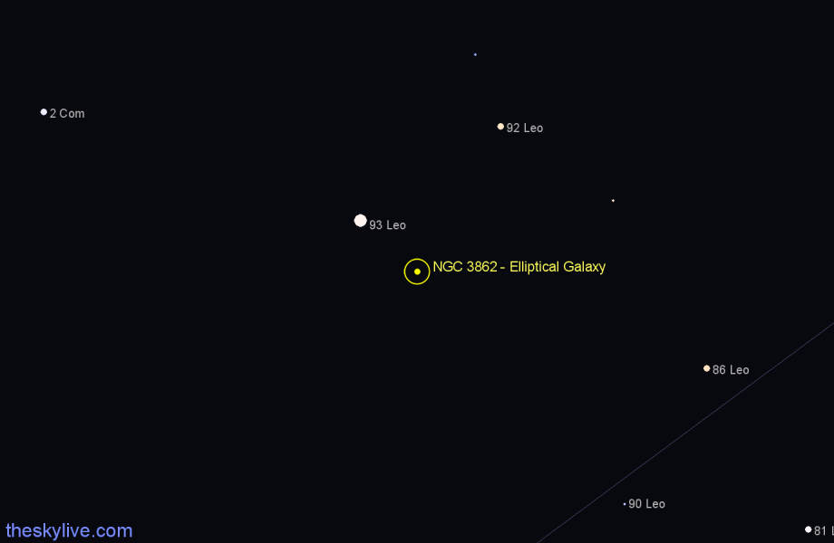 Finder chart NGC 3862 - Elliptical Galaxy in Leo star