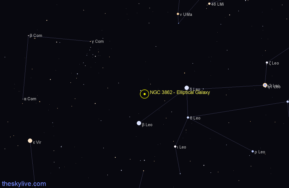 Finder chart NGC 3862 - Elliptical Galaxy in Leo star