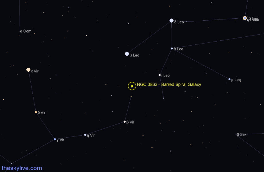 Finder chart NGC 3863 - Barred Spiral Galaxy in Virgo star