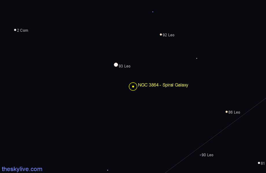 Finder chart NGC 3864 - Spiral Galaxy in Leo star