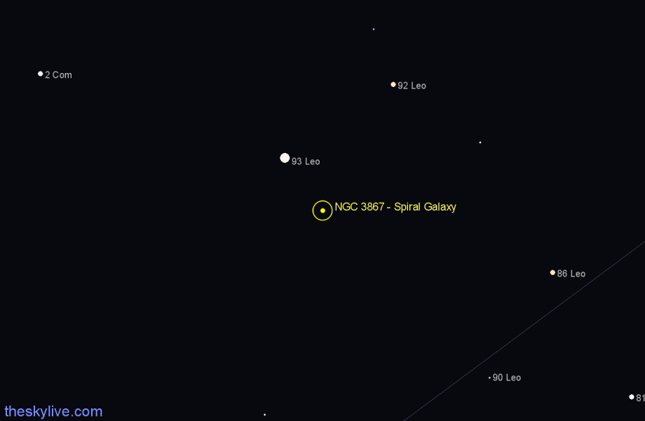 Finder chart NGC 3867 - Spiral Galaxy in Leo star