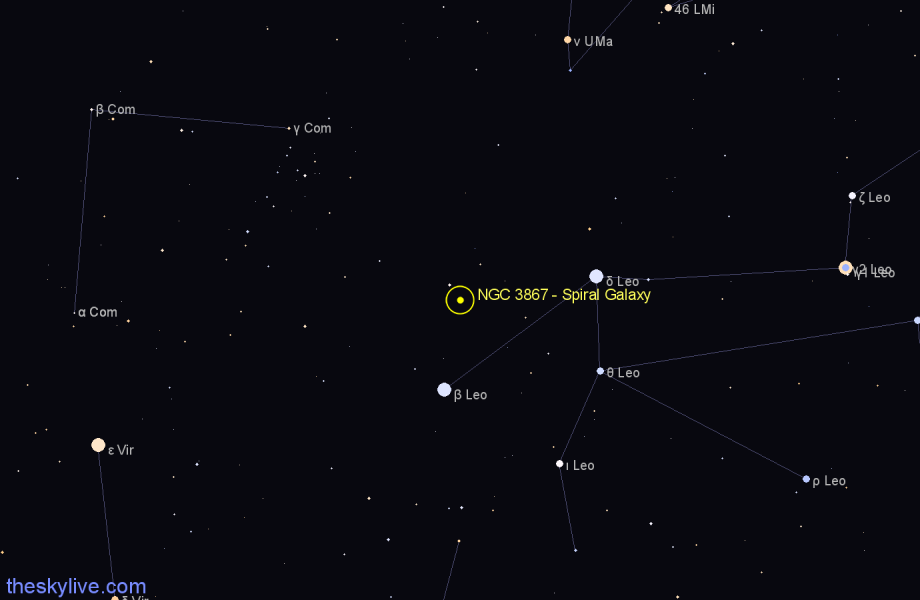 Finder chart NGC 3867 - Spiral Galaxy in Leo star