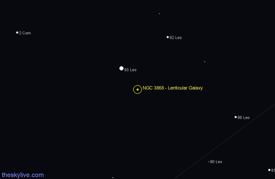 Finder chart NGC 3868 - Lenticular Galaxy in Leo star