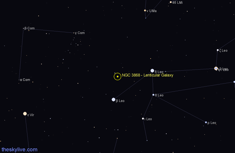 Finder chart NGC 3868 - Lenticular Galaxy in Leo star