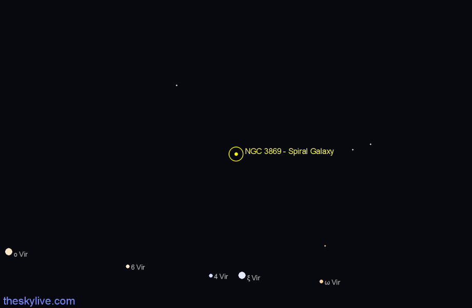 Finder chart NGC 3869 - Spiral Galaxy in Leo star